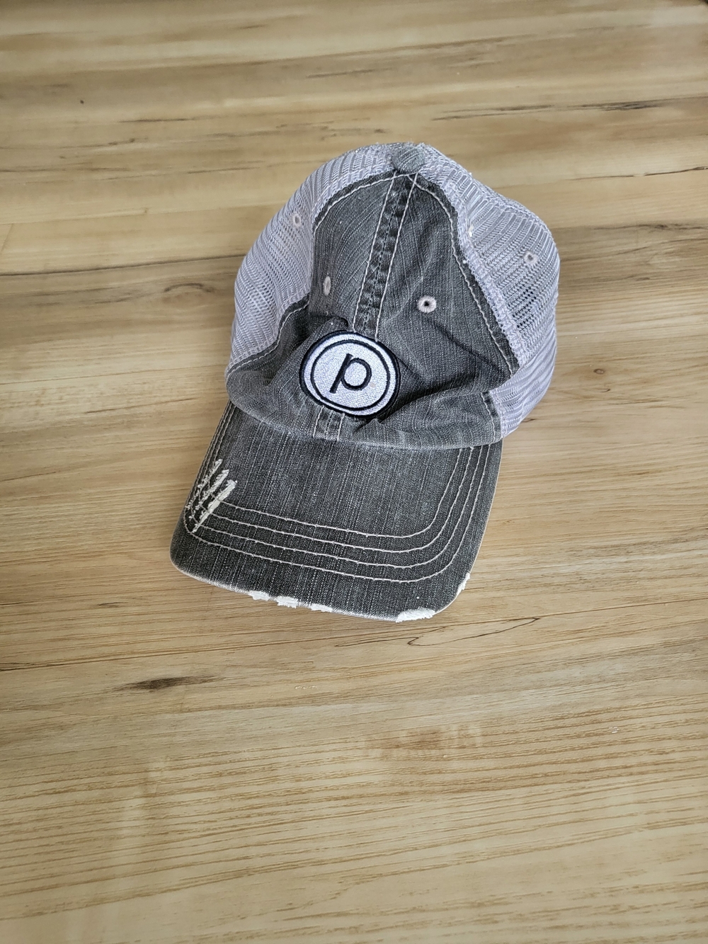 Pure Barre Distressed Mesh Back Baseball Hat - Gray/White